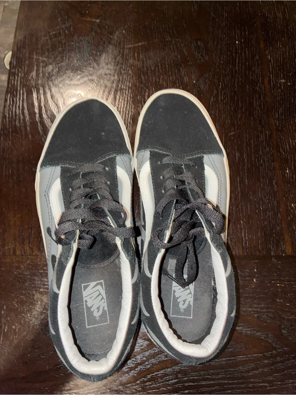 Vans Black & White Low-Top Skate Sneakers with Flame Detail